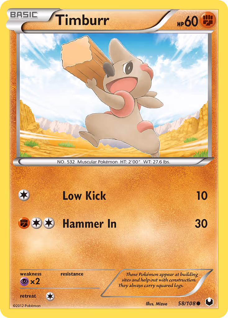Timburr 58/108 Pokemon card