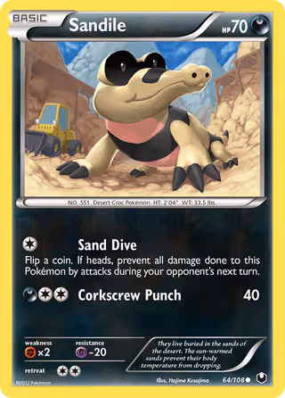 Sandile 64/108 Pokemon card