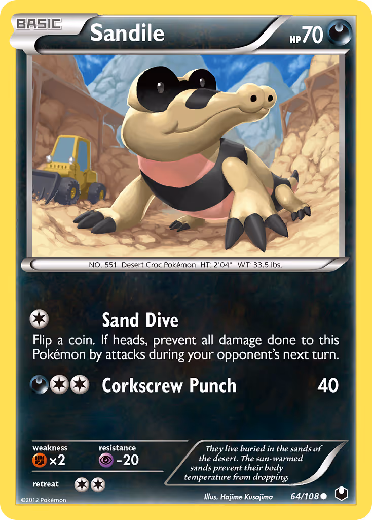 Sandile 64/108 Pokemon card