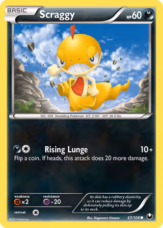 Scraggy 67/108 Pokemon card