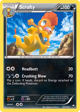 Scrafty 68/108 Pokemon card