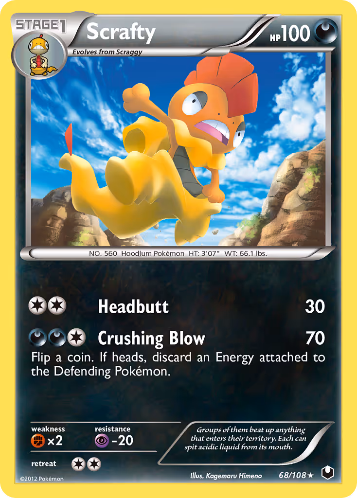 Scrafty 68/108 Pokemon card
