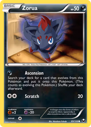 Zorua 69/108 Pokemon card