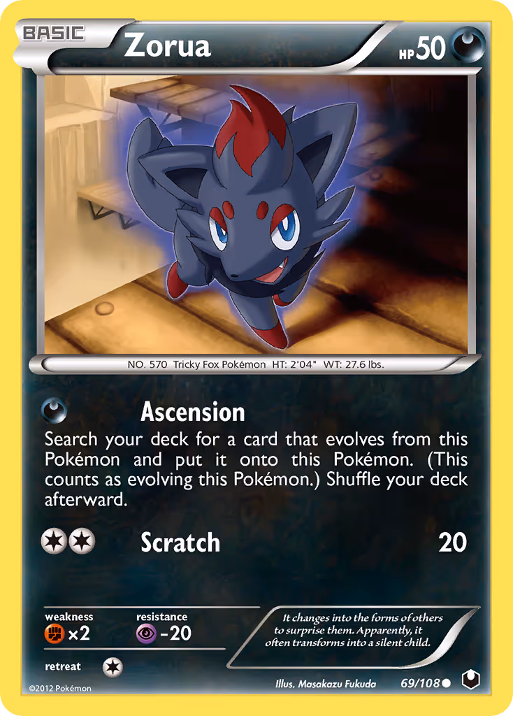 Zorua 69/108 Pokemon card