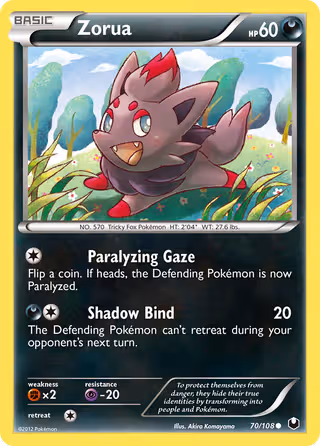 Zorua 70/108 Pokemon card