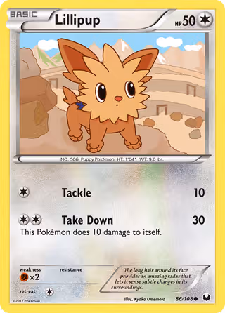 Lillipup 86/108 Pokemon card
