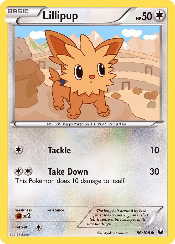 Lillipup 86/108 Pokemon card