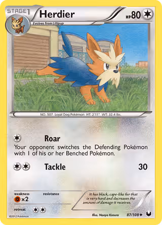 Herdier 87/108 Pokemon card