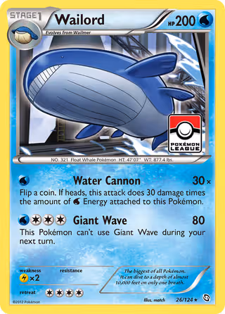 Wailord 26/124 Pokemon card