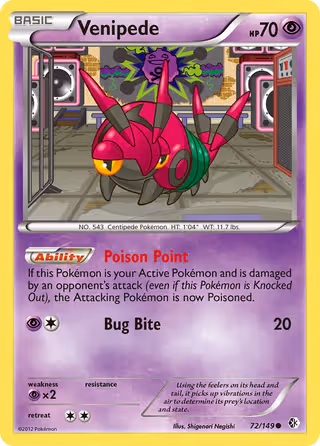 Venipede 72/149 Pokemon card