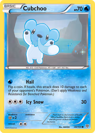 Cubchoo 40/135 Pokemon card