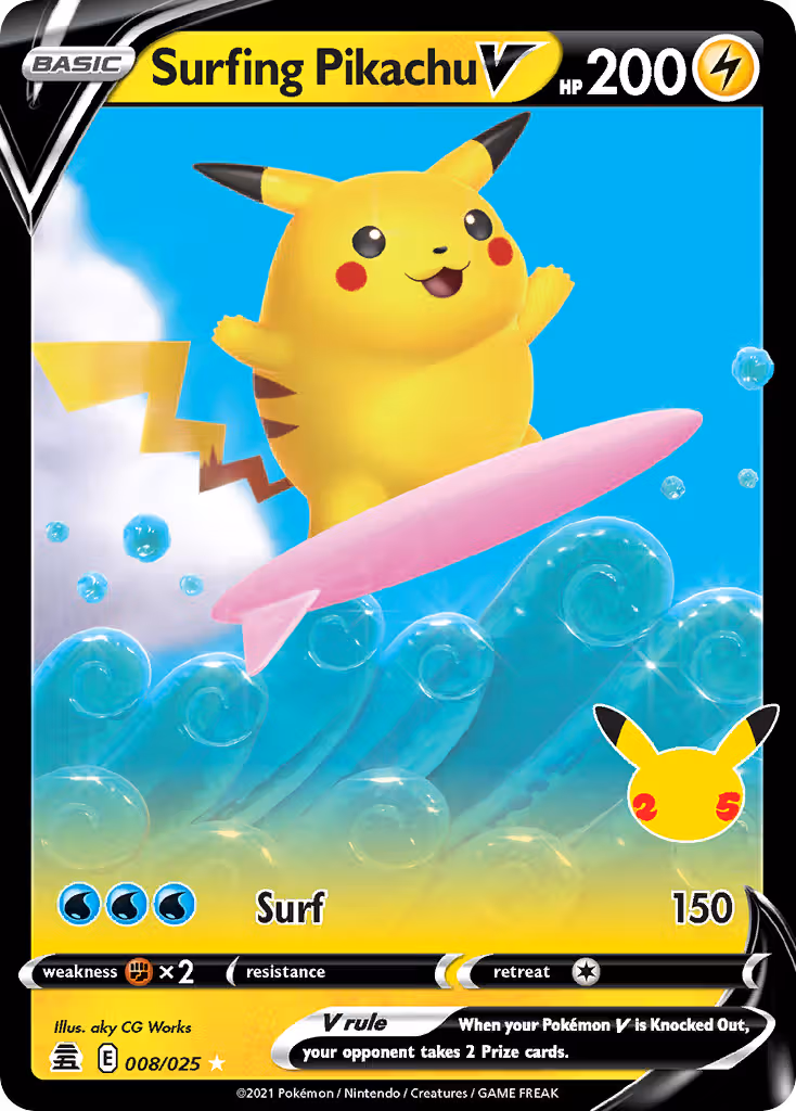 Surfing Pikachu V 8/25 Pokemon card