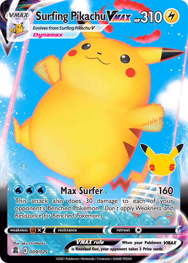 Surfing Pikachu VMAX 9/25 Pokemon card