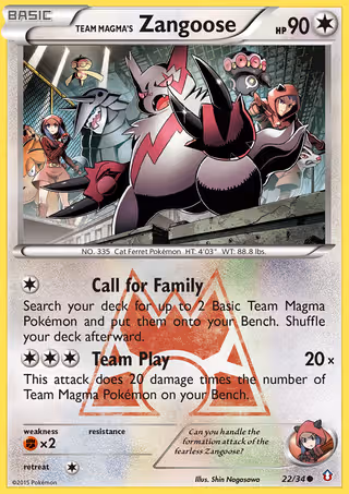 Team Magma's Zangoose 22/34 Pokemon card