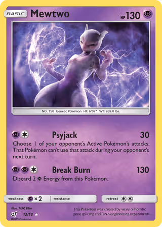 Mewtwo 12/18 Pokemon card