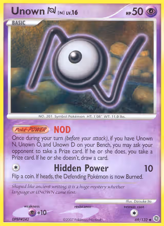 Unown N 69/132 Pokemon card