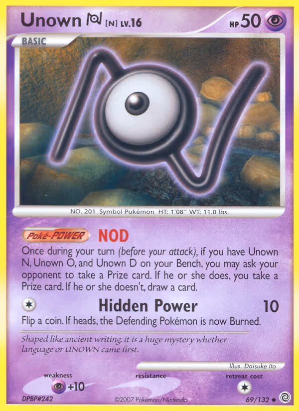 Unown N 69/132 Pokemon card