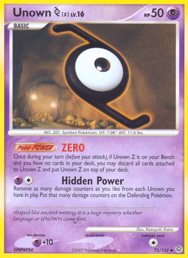 Unown Z 72/132 Pokemon card