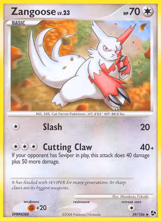 Zangoose 59/106 Pokemon card