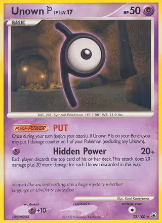 Unown P 33/100 Pokemon card
