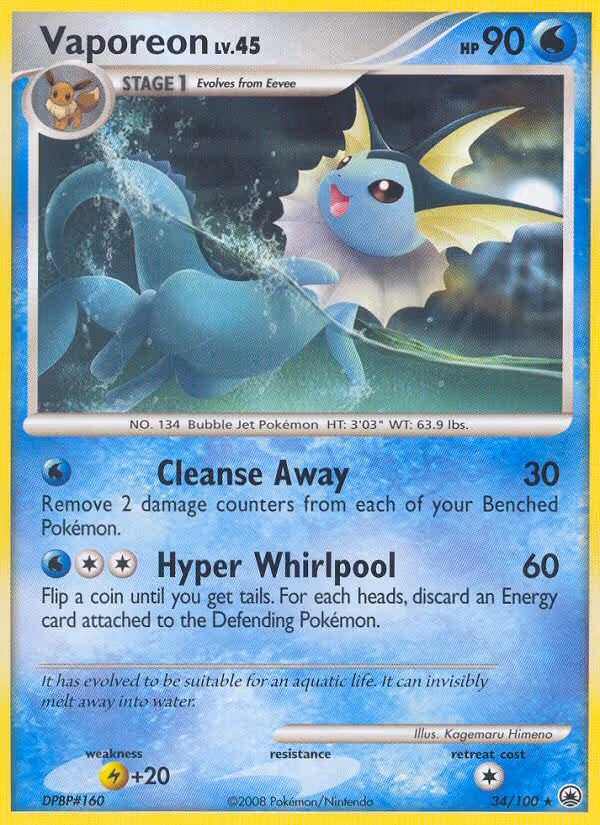 Vaporeon 34/100 Pokemon card