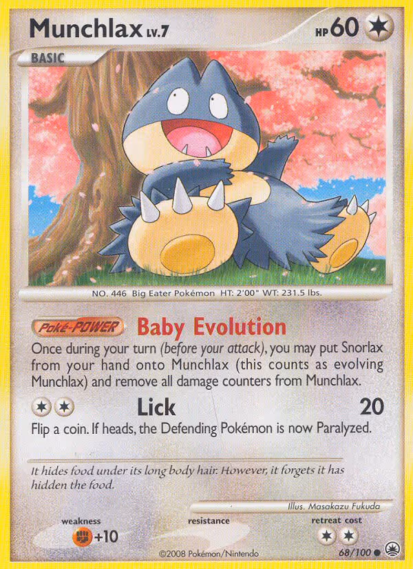 Munchlax 68/100 Pokemon card