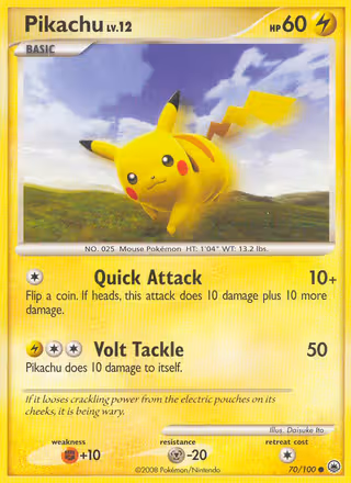 Pikachu 70/100 Pokemon card