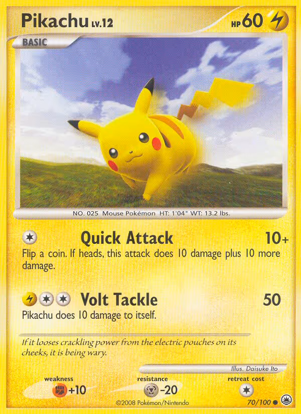 Pikachu 70/100 Pokemon card