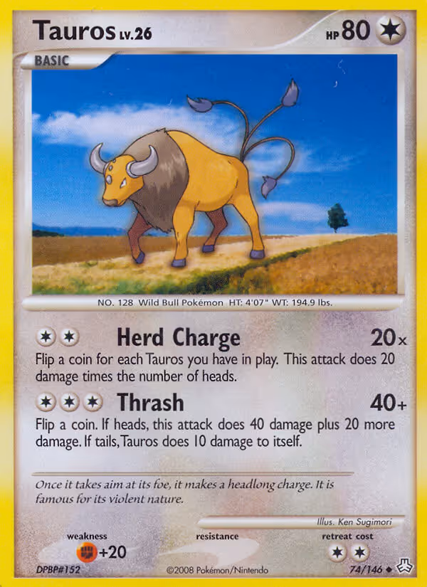 Tauros 74/146 Pokemon card
