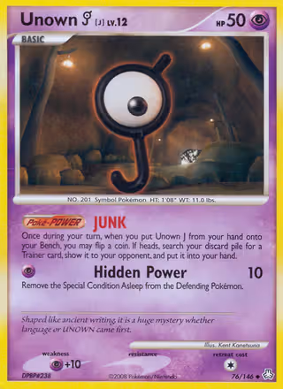 Unown J 76/146 Pokemon card
