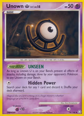 Unown U 78/146 Pokemon card