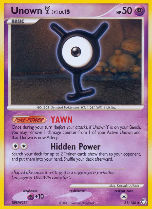 Unown Y 81/146 Pokemon card