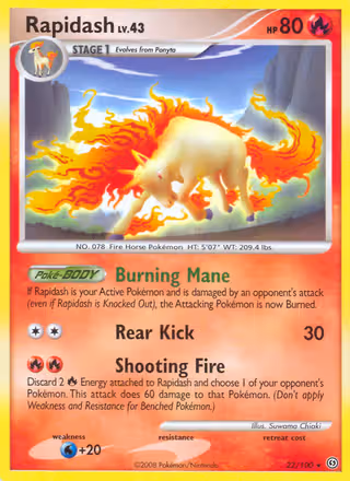Rapidash 22/100 Pokemon card