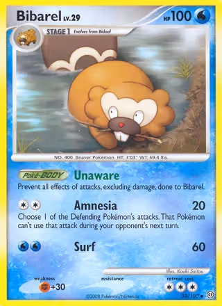 Bibarel 32/100 Pokemon card
