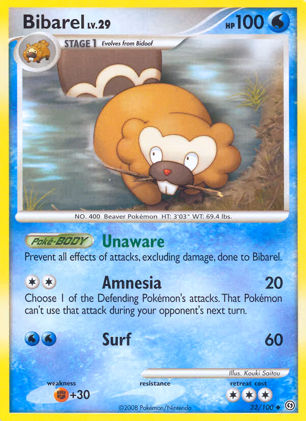Bibarel 32/100 Pokemon card