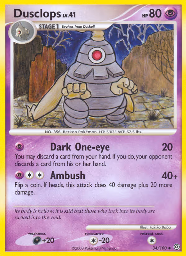 Dusclops 34/100 Pokemon card
