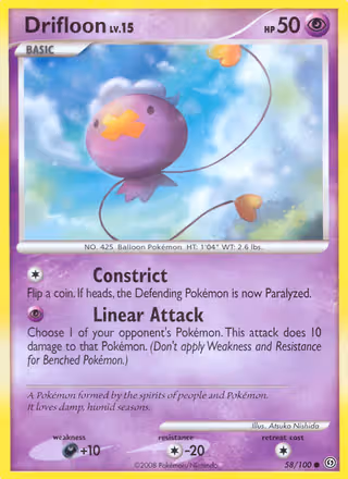 Drifloon 58/100 Pokemon card