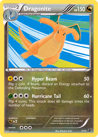 Dragonite 5/20 Pokemon card