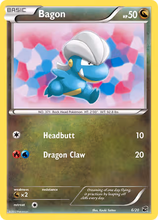 Bagon 6/20 Pokemon card