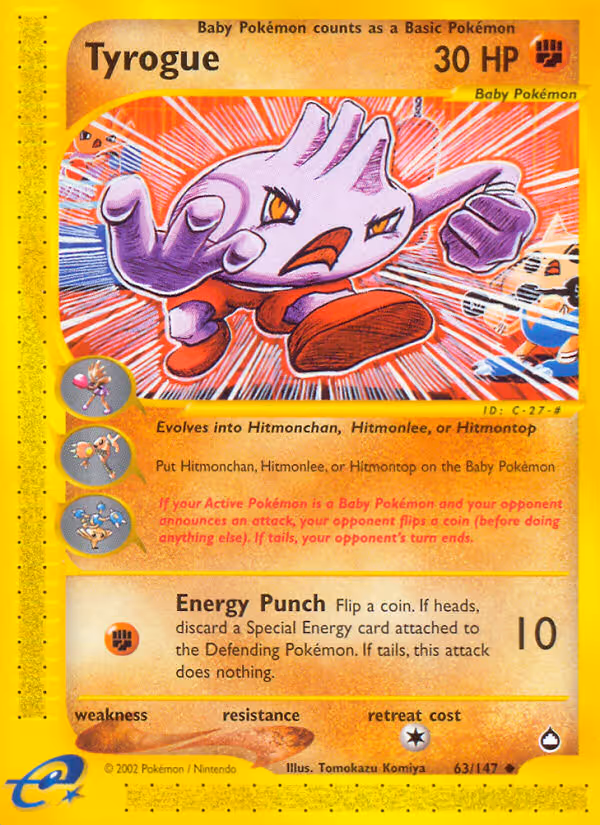 Tyrogue 63/147 Pokemon card