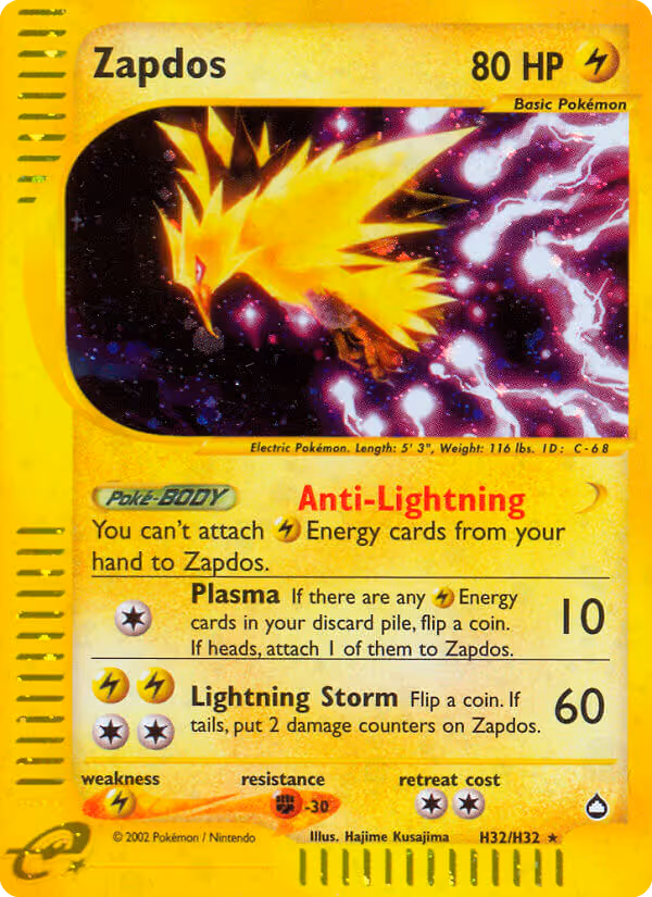 Zapdos H32 Pokemon card