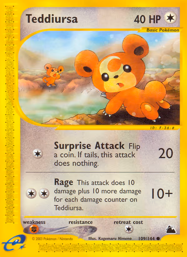 Teddiursa 109/144 Pokemon card