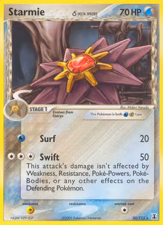 Starmie δ 30/113 Pokemon card
