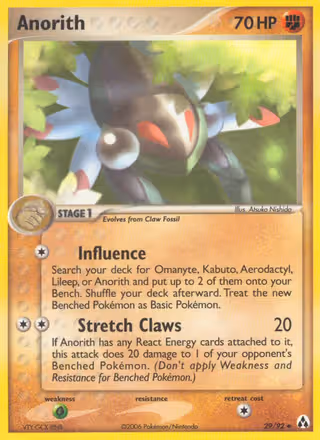 Anorith 29/92 Pokemon card