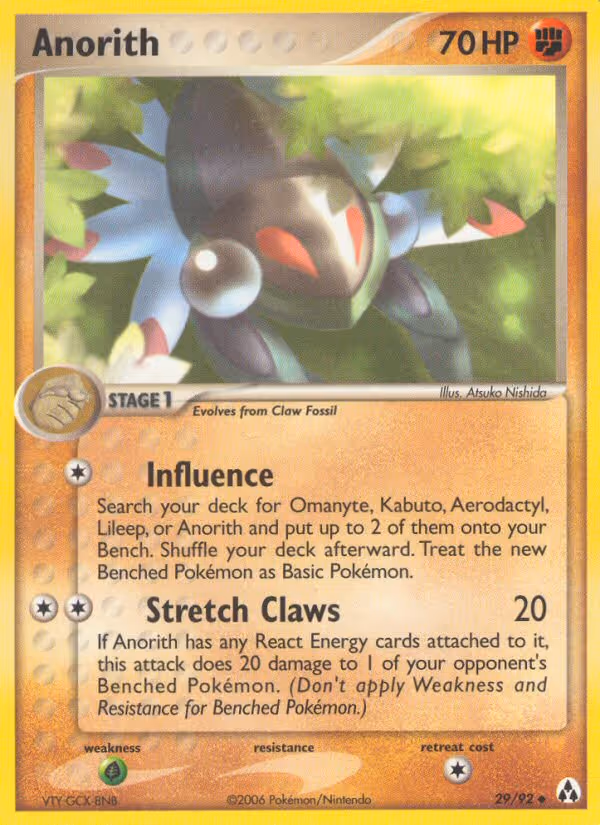 Anorith 29/92 Pokemon card