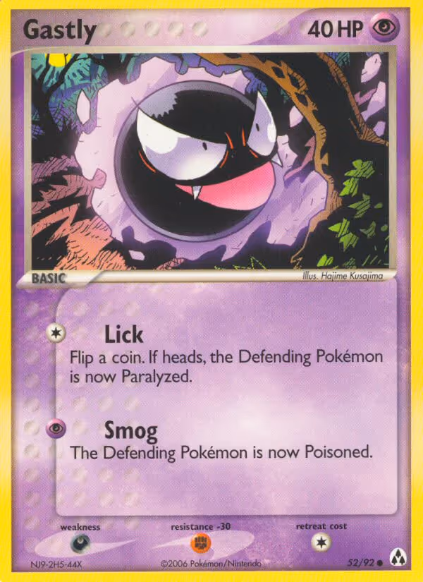 Gastly 52/92 Pokemon card