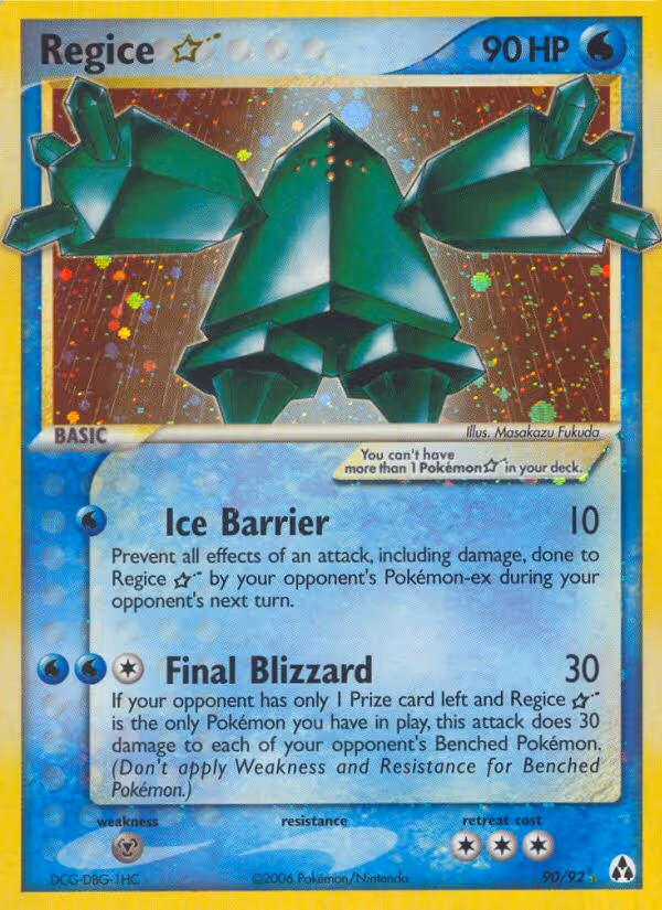 Regice Star 90/92 Pokemon card