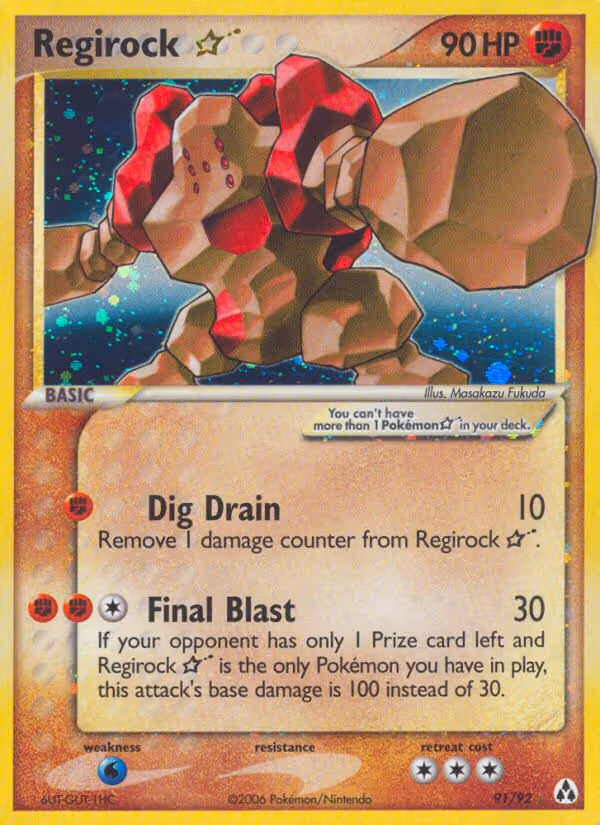 Regirock Star 91/92 Pokemon card