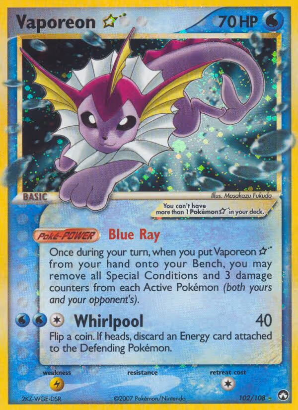 Vaporeon Star 102/108 Pokemon card