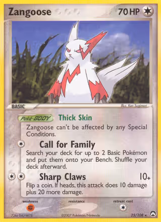 Zangoose 25/108 Pokemon card